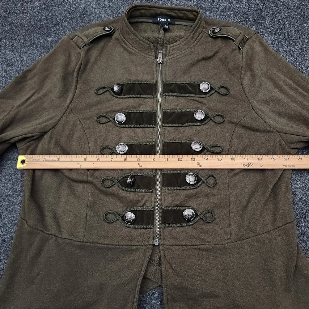 Torrid Women's Plus 1X Embellished Zip Front Military Jacket Olive Green Boho - Picture 7 of 11